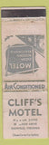 Matchbook Cover - Cliff's Motel Danville VA POOR