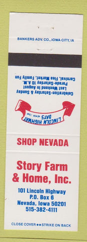 Matchbook Cover - Story Farm Home Nevada IA Lincoln Highway Days