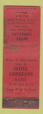 Matchbook Cover - Hotel Constans Blue Earth MN POOR