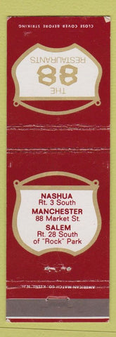 Matchbook Cover - 88 Restaurants Nashua Manchester Salem NH