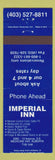 Matchbook Cover - Imperial Inn Medicine Hat AB
