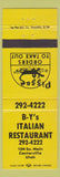 Matchbook Cover - BY's Italian Restaurant Pizza Centerville UT