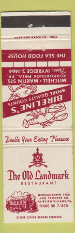 Matchbook Cover - Old Landmark Restaurant Birelinie's Fairview Village PA