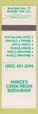 Matchbook Cover - Nance's Creek Front Restaurant Murrells Inlet SC