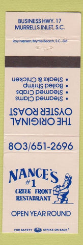 Matchbook Cover - Nance's Creek Front Restaurant Murrells Inlet SC