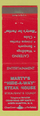 Matchbook Cover - Marty's Hide A Way Steak House North Hampton NH