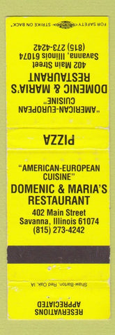 Matchbook Cover - Domenic and Maria's Italian Restaurant Savannah IL pizza WEAR