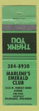 Matchbook Cover - Marlene's Emerald Club Milwaukee WI