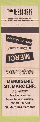 Matchbook Cover - Menuiserie ST Marc des Carrieres QC