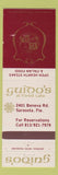 Matchbook Cover - Guido's Italian Restaurant Sarasota FL
