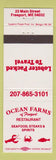 Matchbook Cover - Ocean Farms Restaurant Freeport ME