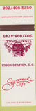 Matchbook Cover - Savannah's Cafe Union Station Washington DC