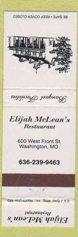 Matchbook Cover - Elijah McLean's Restaurant Washington MO