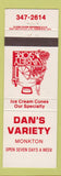 Matchbook Cover - Dan's Variety Store Monkton ON