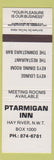 Matchbook Cover - Ptarmigan Inn Hay River NWT Canada