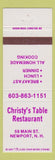 Matchbook Cover - Christy's Table Restaurant Newport NH