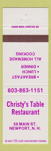 Matchbook Cover - Christy's Table Restaurant Newport NH