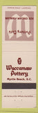 Matchbook Cover - Pottery Cafe Ice Cream Parlor Waccamaw Myrtle Beach SC
