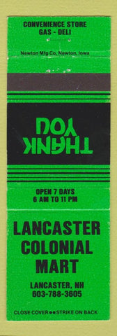 Matchbook Cover - Lancaster Colonial Mart Lancaster NH