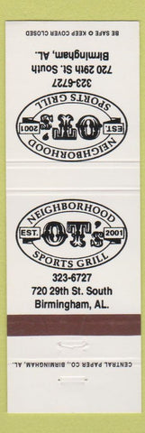 Matchbook Cover - Ot's Sports Grill Birmingham AL