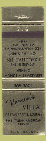 Matchbook Cover - Vernon's Villa Italian Restaurant Warren OH