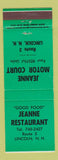 Matchbook Cover - Jeanne Restaurant Lincoln NH