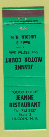 Matchbook Cover - Jeanne Restaurant Lincoln NH