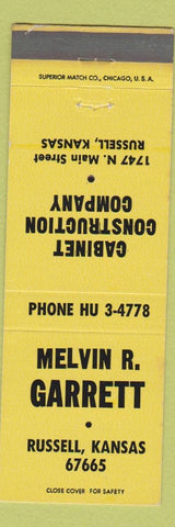 Matchbook Cover - Melvin Garrett Cabinets Russell KS