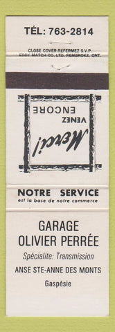 Matchbook Cover - Garage Oliver Perree Ste Anne Des Monts QQ