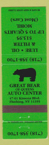 Matchbook Cover - Great Bear Auto Center Flushing NY