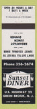 Matchbook Cover - Sunset Diner Green Brook NJ