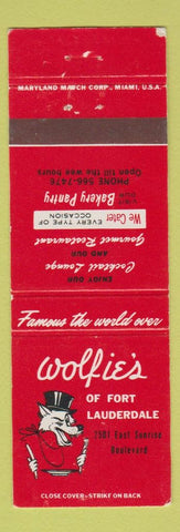Matchbook Cover - Wolfie's Fort Lauderdale FL restaurant