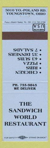 Matchbook Cover - Sandwich World Restaurant Youngstown OH Pizza blue