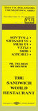 Matchbook Cover - Sandwich World Restaurant Youngstown OH Pizza yellow