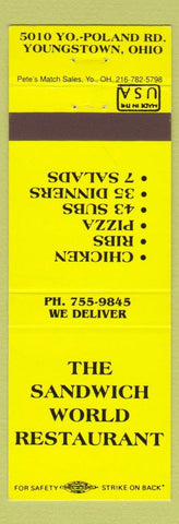 Matchbook Cover - Sandwich World Restaurant Youngstown OH Pizza yellow