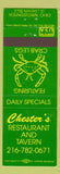 Matchbook Cover - Chester's Restaurant Tavern Youngstown OH crabs