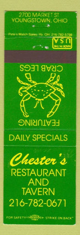 Matchbook Cover - Chester's Restaurant Tavern Youngstown OH crabs