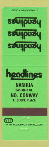 Matchbook Cover - Headlines Nashua North Conway NH