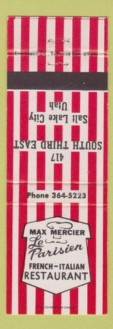 Matchbook Cover - Max Mercier LE Parisien French Italian Salt Lake City UT
