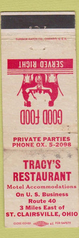 Matchbook Cover - Tracy's Restaurant St Clairsville OH WORN