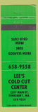 Matchbook Cover - Lee's Cold Cut Center Tewksbury MA