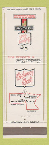 Matchbook Cover - Highway Host Devils Lake Fargo ND Glyndon Bemidji MN