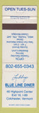 Matchbook Cover - Libbys Blue Line Diner Colchester VT