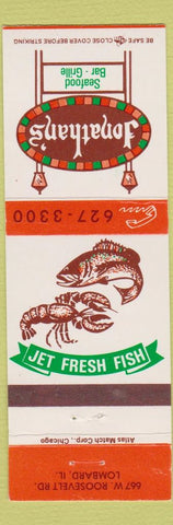 Matchbook Cover - Jonathan's Seafood Restaurant Lombard IL