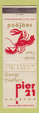 Matchbook Cover - George Dentler's Pier 21 Houston TX lobster