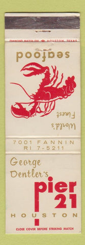 Matchbook Cover - George Dentler's Pier 21 Houston TX lobster