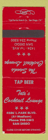 Matchbook Cover - Tate's Cocktail Lounge San Diego CA
