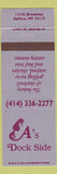 Matchbook Cover - A's Dock Side DePere WI