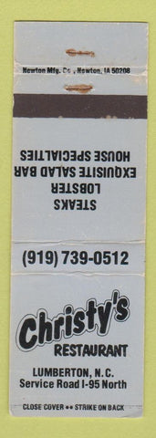 Matchbook Cover - Christy's Restaurant Lumberton NC