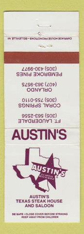 Matchbook Cover - Austin's Texas Steak House Fort Lauderdale Orlando FL